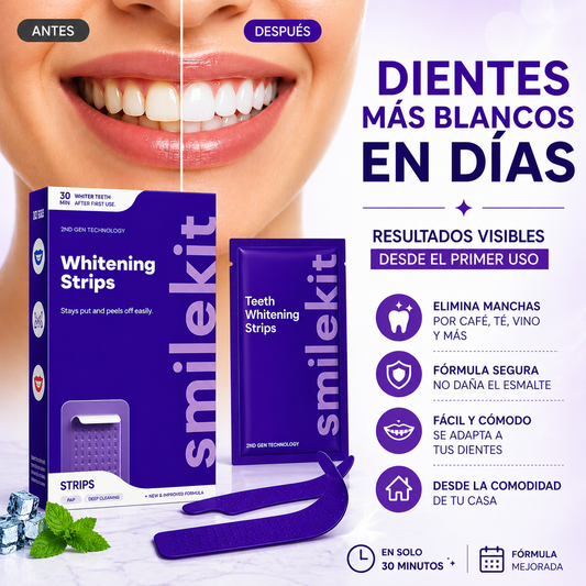 Tiras Blanqueadoras Dentales SmileKit – Sonrisa Blanca en Días