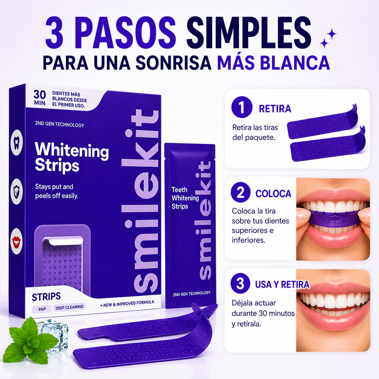Tiras Blanqueadoras Dentales SmileKit – Sonrisa Blanca en Días